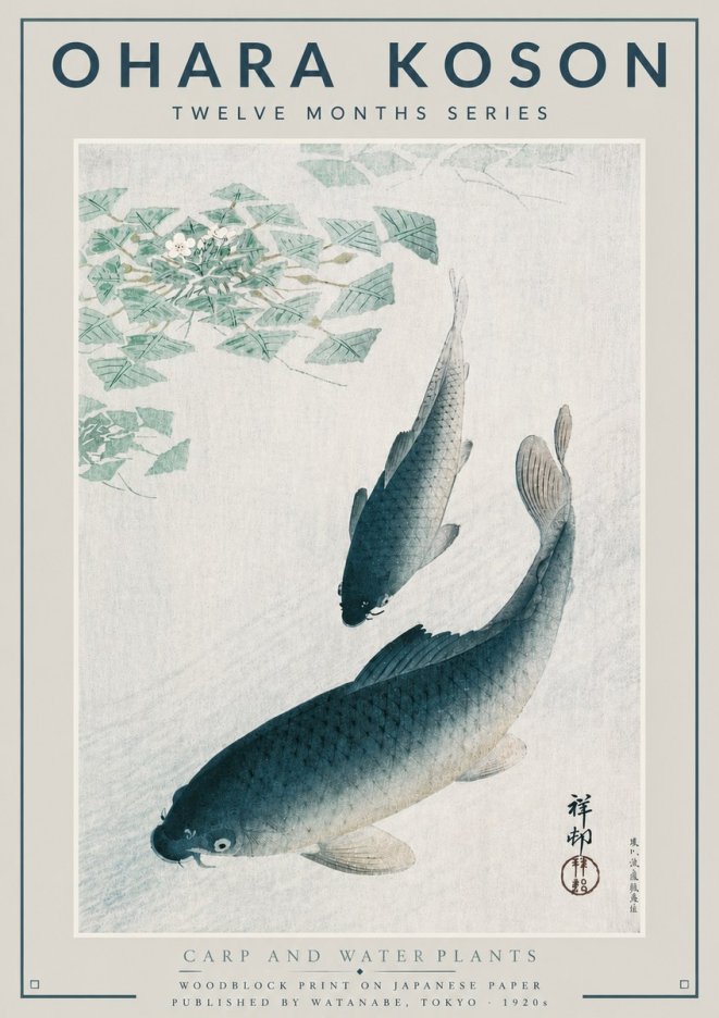 Ohara Koson Carp and Water Plants No4 - Poszter