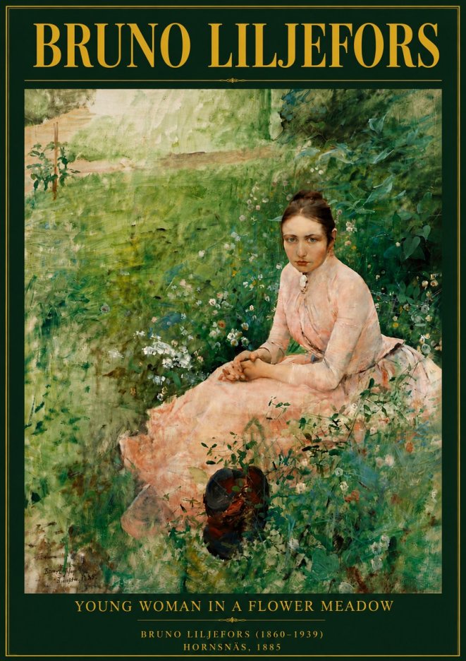 Bruno Liljefors Young Woman in a Flower Meadow No5 - Poszter