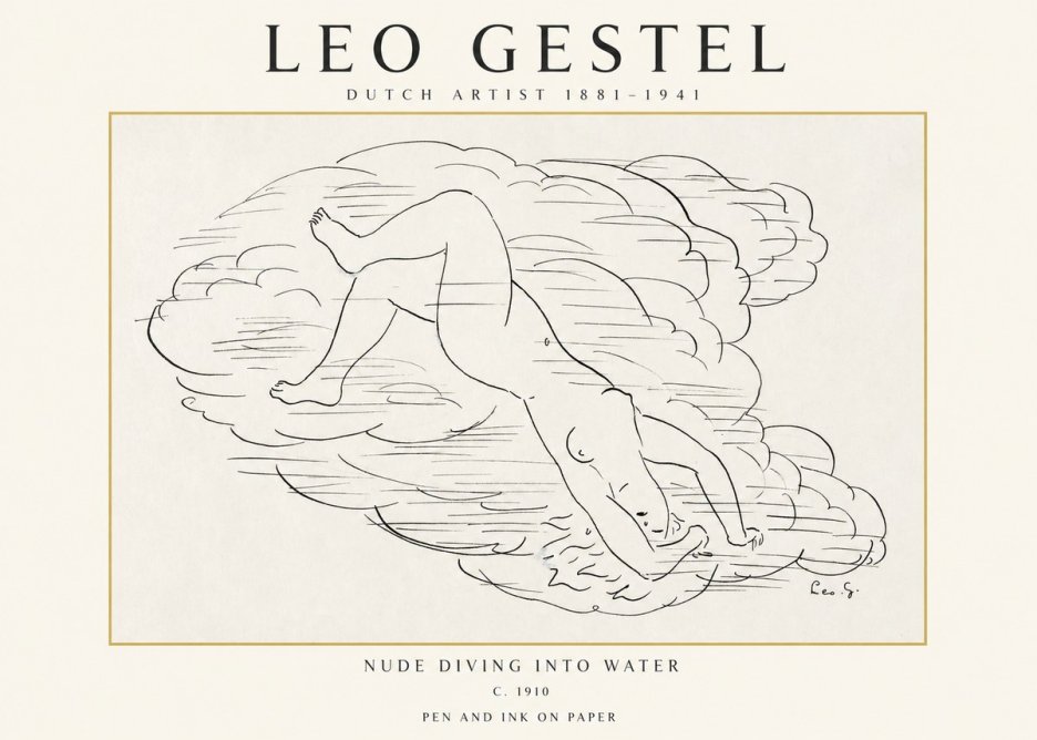 Leo Gestel Nude Diving into Water No1 - Poszter