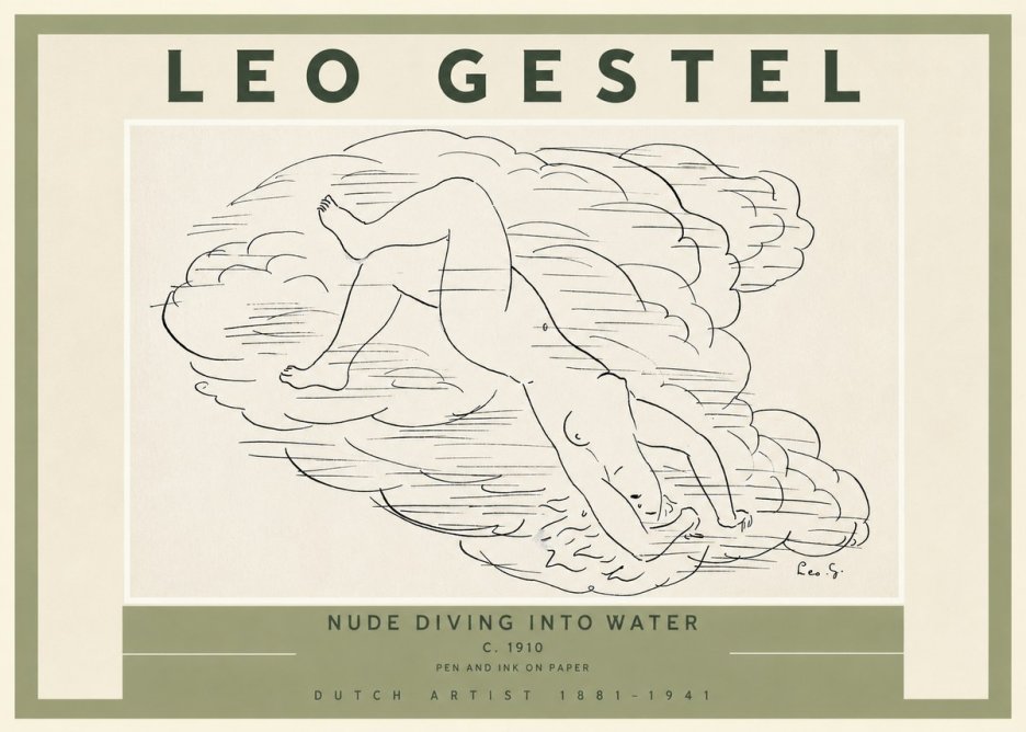 Leo Gestel Nude Diving into Water No2 - Poszter