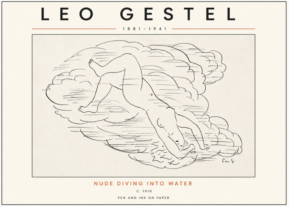 Leo Gestel Nude Diving into Water No3 - Poszter