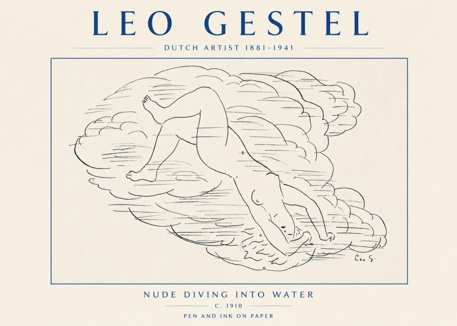 Leo Gestel Nude Diving into Water No4 - Poszter