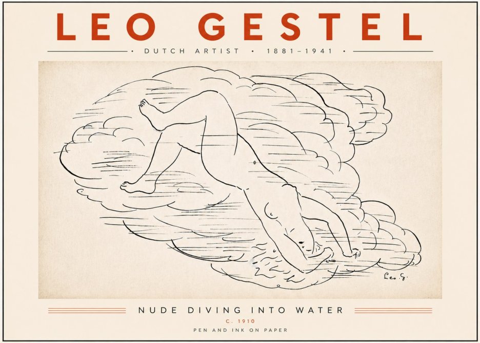 Leo Gestel Nude Diving into Water No5 - Poszter