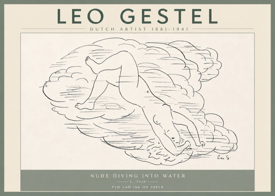 Leo Gestel Nude Diving into Water No6 - Poszter