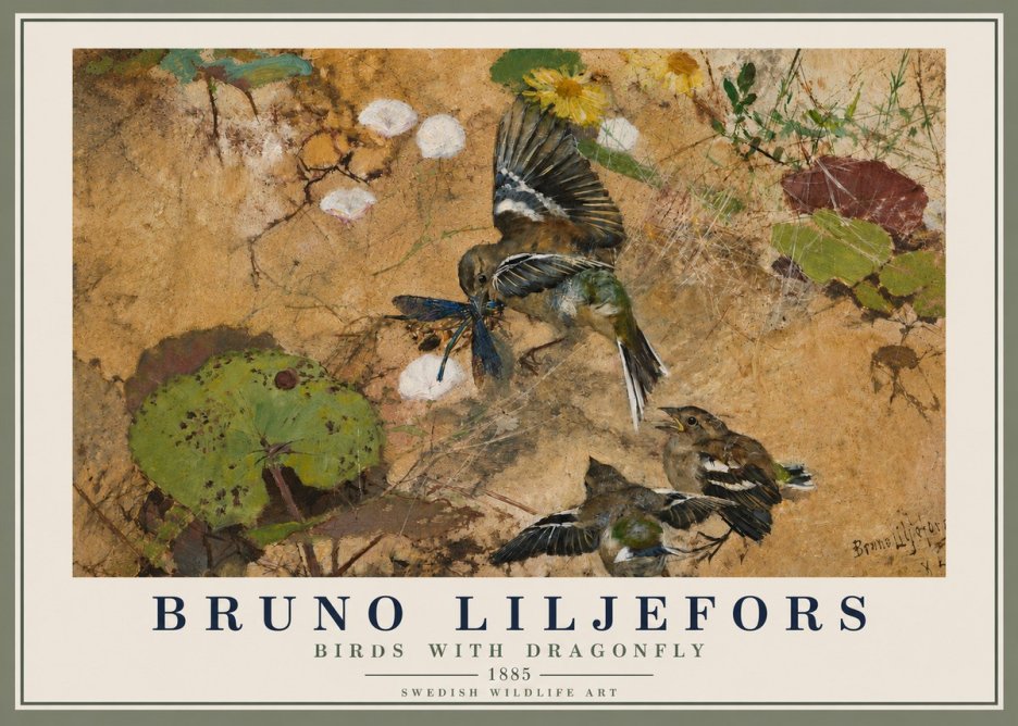 Bruno Liljefors Birds with Dragonfly No4 - Poszter