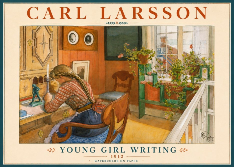 Carl Larsson Young Girl Writing No6 - Poszter
