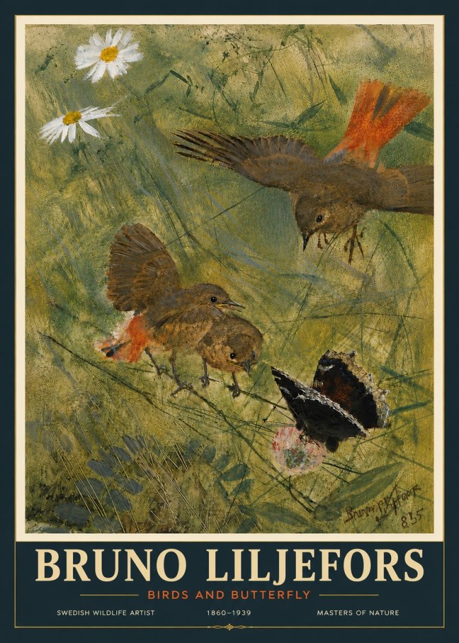 Bruno Liljefors Birds and Butterfly No6 - Poszter
