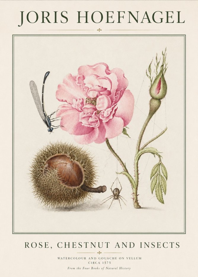 Joris Hoefnagel Rose, Chestnut and Insects No1 - Poszter
