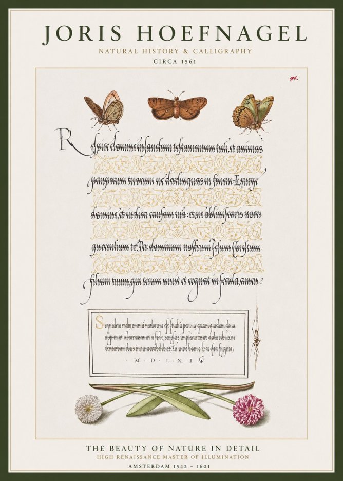 Joris Hoefnagel Butterflies, Flowers and Calligraphy Page No1 - Poszter