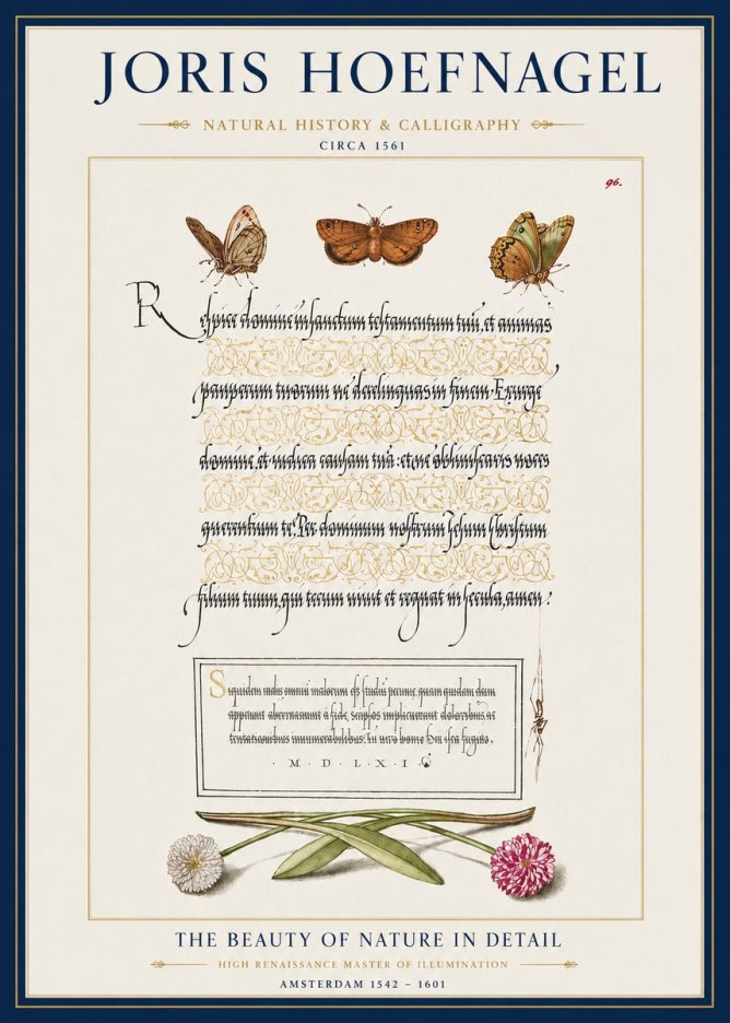 Joris Hoefnagel Butterflies, Flowers and Calligraphy Page No3 - Poszter