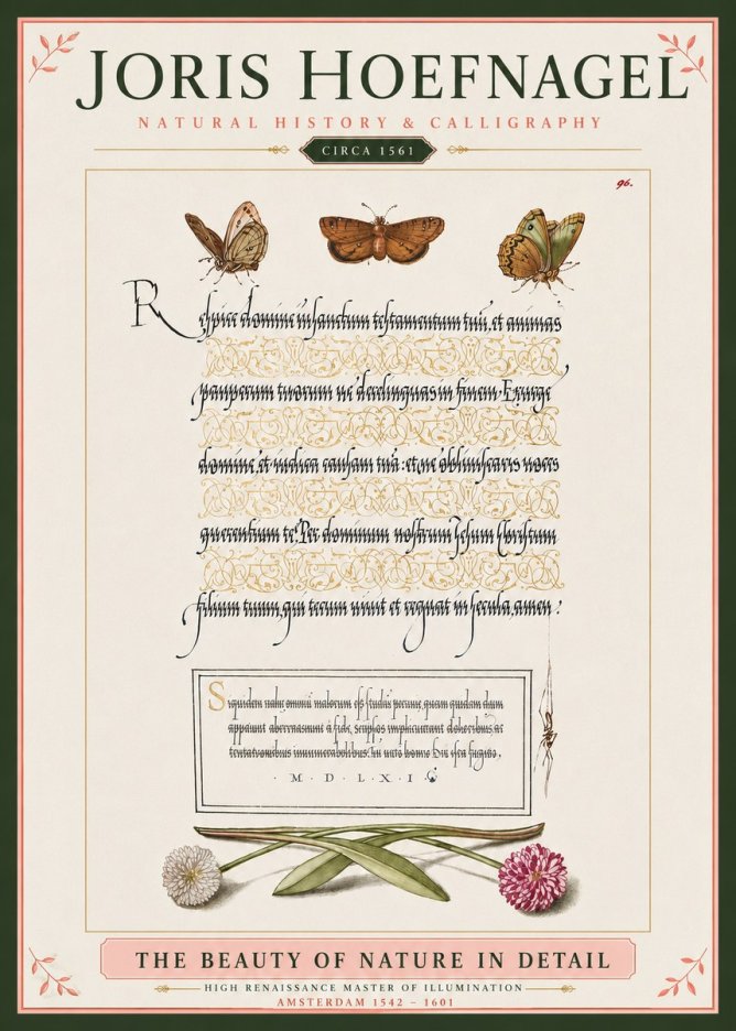 Joris Hoefnagel Butterflies, Flowers and Calligraphy Page No4 - Poszter