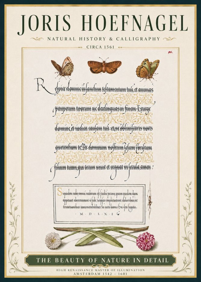 Joris Hoefnagel Butterflies, Flowers and Calligraphy Page No5 - Poszter