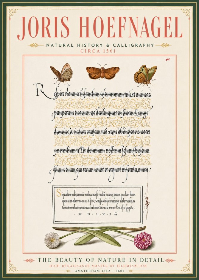 Joris Hoefnagel Butterflies, Flowers and Calligraphy Page No6 - Poszter