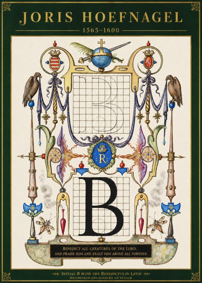 Joris Hoefnagel Initial B with the Benedictus in Latin No3 - Poszter