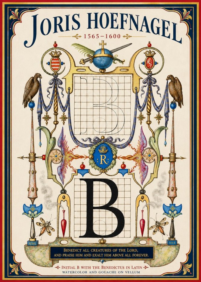 Joris Hoefnagel Initial B with the Benedictus in Latin No4 - Poszter