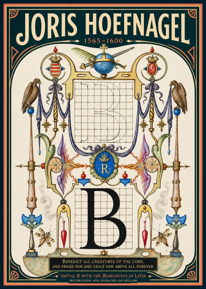 Joris Hoefnagel Initial B with the Benedictus in Latin No6 - Poszter