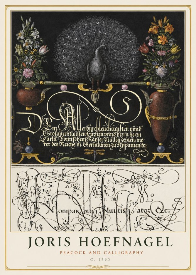 Joris Hoefnagel Peacock and Calligraphy No1 - Poszter