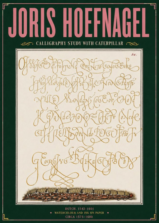 Joris Hoefnagel Calligraphy Study with Caterpillar No3 - Poszter
