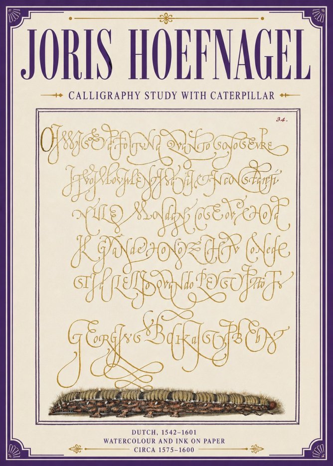 Joris Hoefnagel Calligraphy Study with Caterpillar No6 - Poszter
