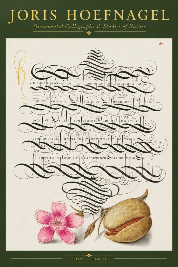 Joris Hoefnagel Ornamental Calligraphy & Studies of Nature No5 - Poszter