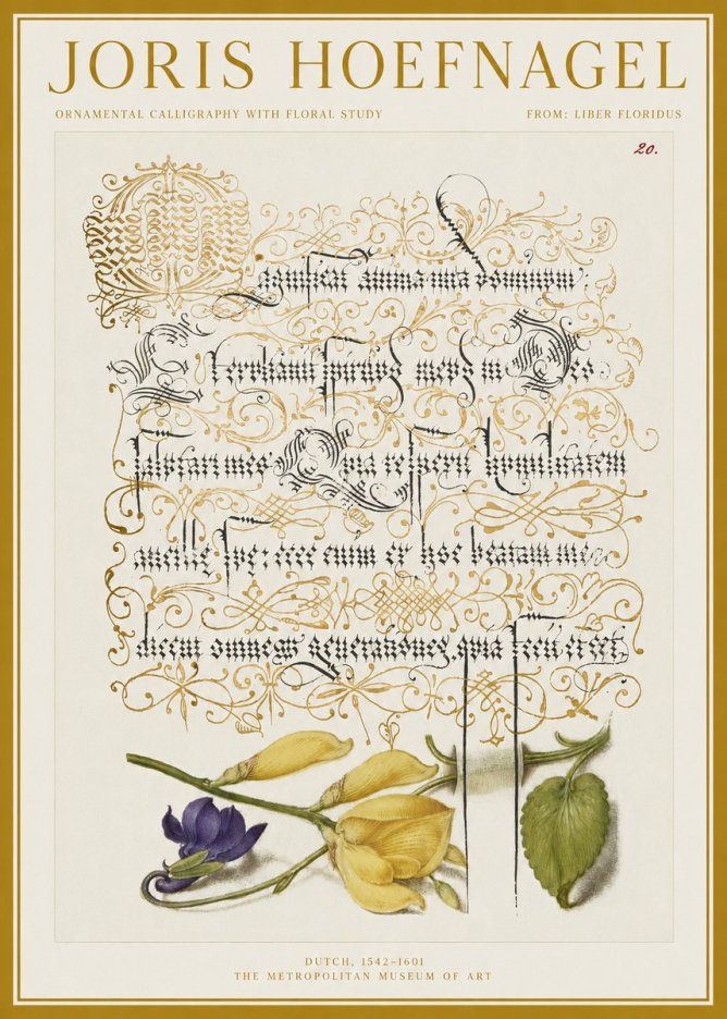 Joris Hoefnagel Ornamental Calligraphy with Floral Study No1 - Poszter