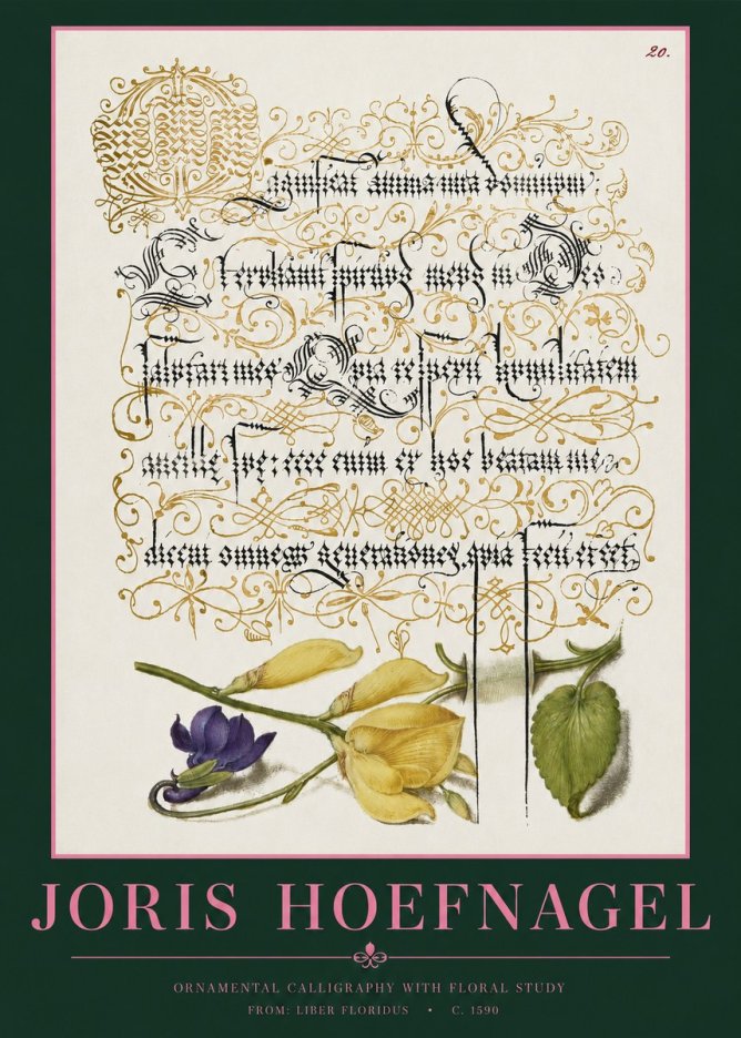 Joris Hoefnagel Ornamental Calligraphy with Floral Study No2 - Poszter