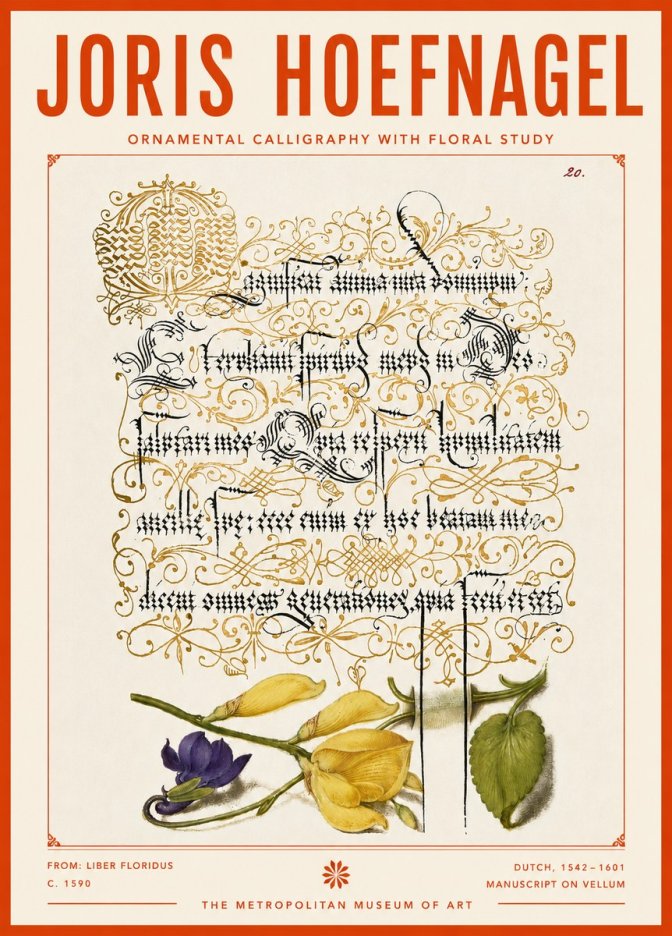 Joris Hoefnagel Ornamental Calligraphy with Floral Study No4 - Poszter