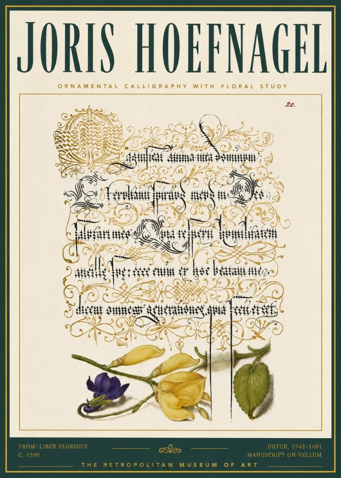 Joris Hoefnagel Ornamental Calligraphy with Floral Study No5 - Poszter