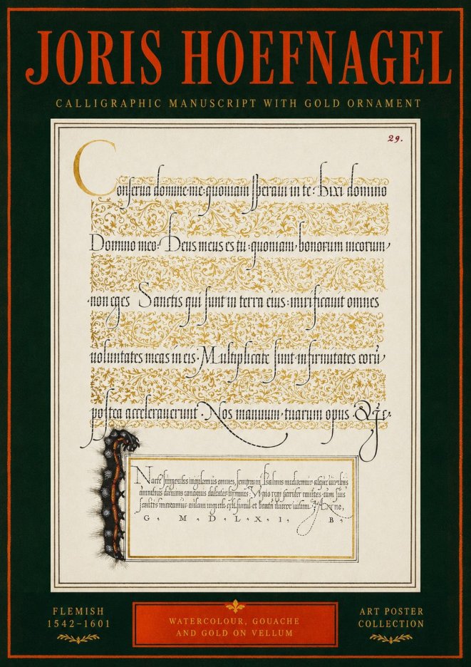 Joris Hoefnagel Calligraphic Manuscript with Gold Ornament No2 - Poszter
