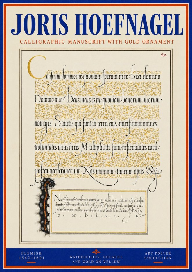 Joris Hoefnagel Calligraphic Manuscript with Gold Ornament No3 - Poszter