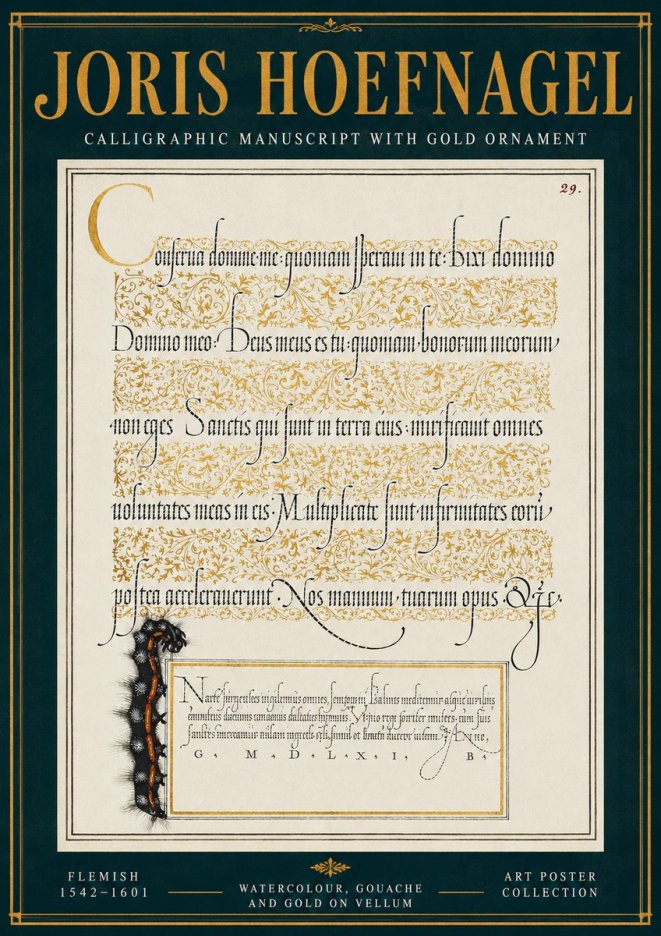 Joris Hoefnagel Calligraphic Manuscript with Gold Ornament No4 - Poszter