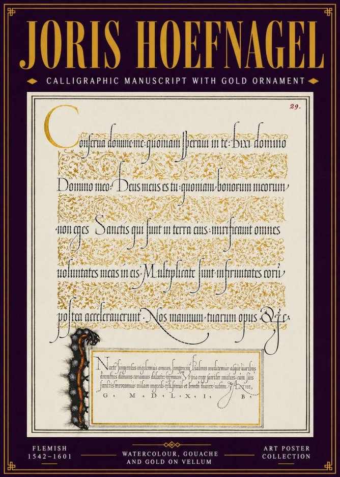 Joris Hoefnagel Calligraphic Manuscript with Gold Ornament No6 - Poszter