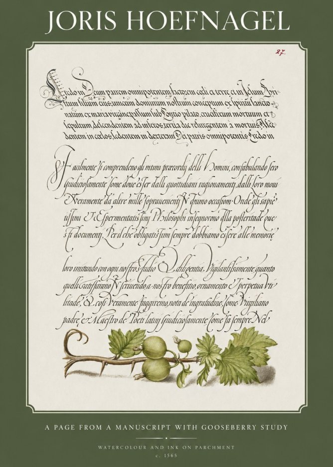 Joris Hoefnagel A Page from a Manuscript with Gooseberry Study No1 - Poszter