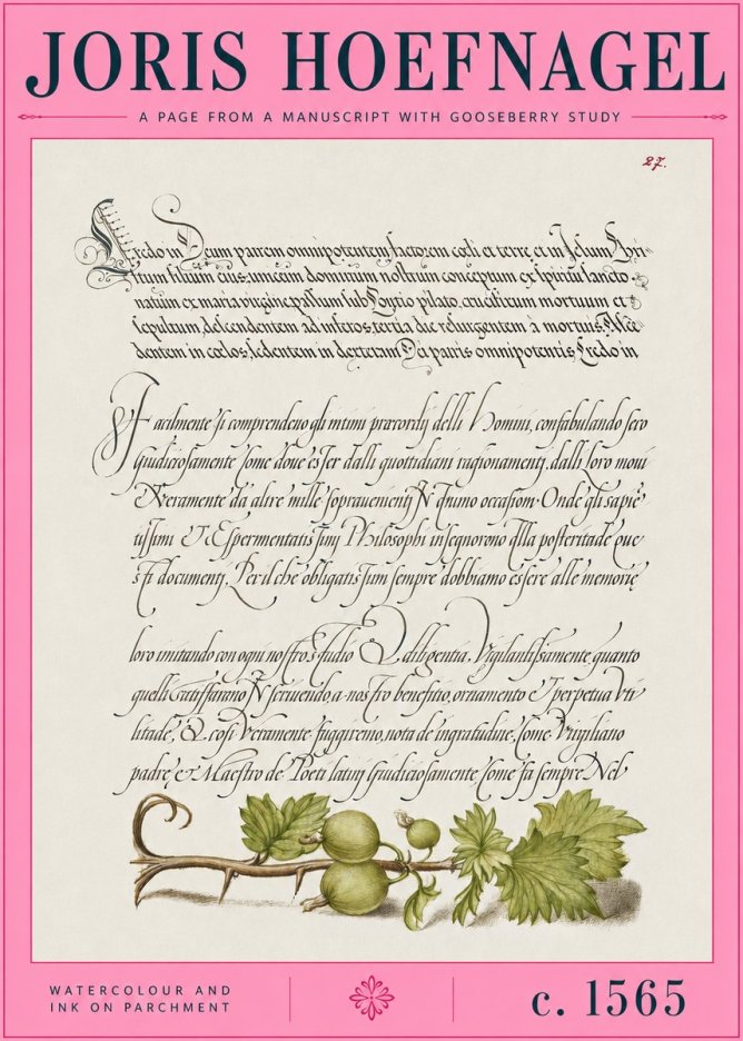Joris Hoefnagel A Page from a Manuscript with Gooseberry Study No2 - Poszter