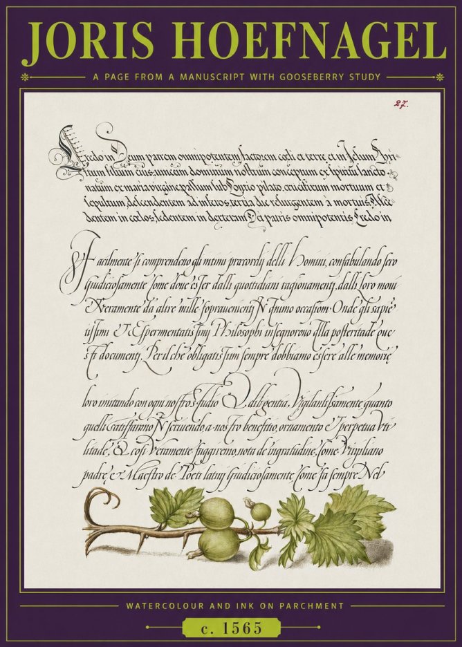 Joris Hoefnagel A Page from a Manuscript with Gooseberry Study No3 - Poszter