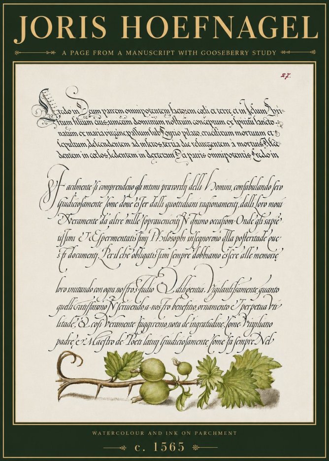 Joris Hoefnagel A Page from a Manuscript with Gooseberry Study No4 - Poszter