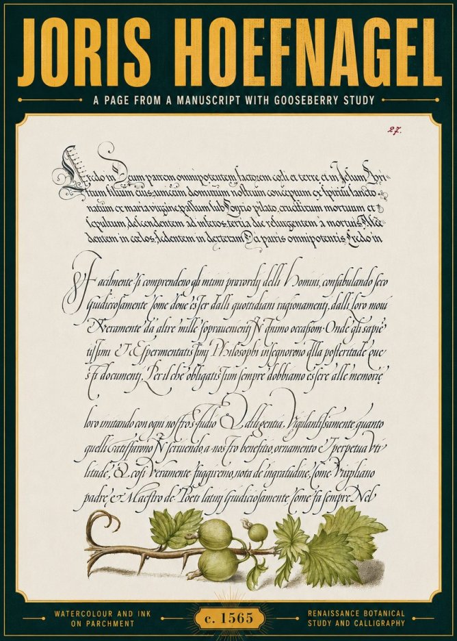 Joris Hoefnagel A Page from a Manuscript with Gooseberry Study No6 - Poszter