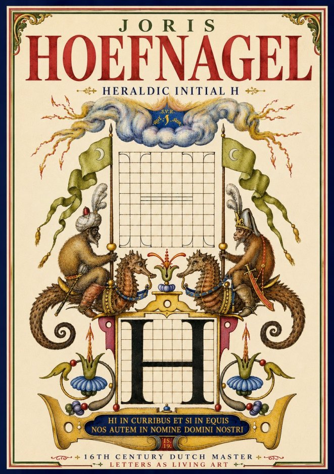Joris Hoefnagel Heraldic Initial H No5 - Poszter