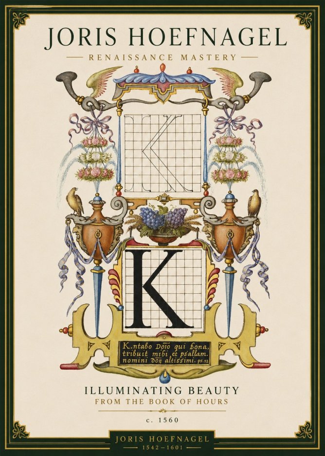 Joris Hoefnagel Illuminated Initial "K" from the Book of Hours No3 - Poszter