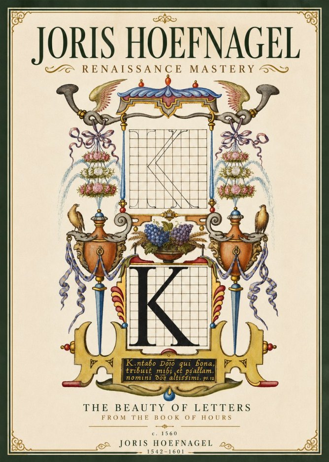 Joris Hoefnagel Illuminated Initial "K" from the Book of Hours No5 - Poszter