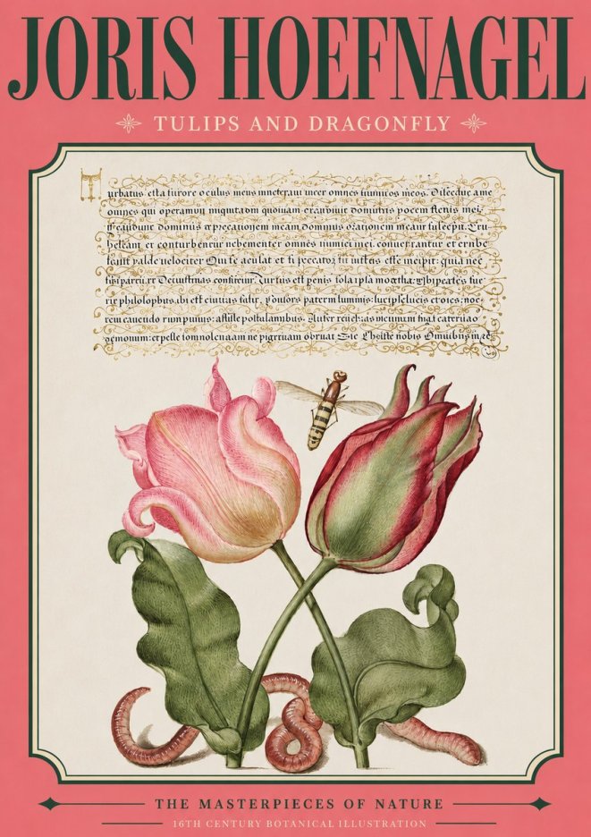 Joris Hoefnagel Two Tulips with Caterpillars and Dragonfly No4 - Poszter