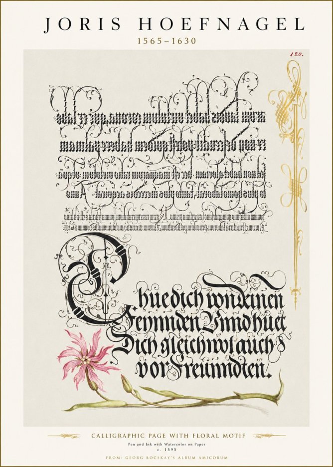 Joris Hoefnagel Calligraphy with Floral Ornament No3 - Poszter