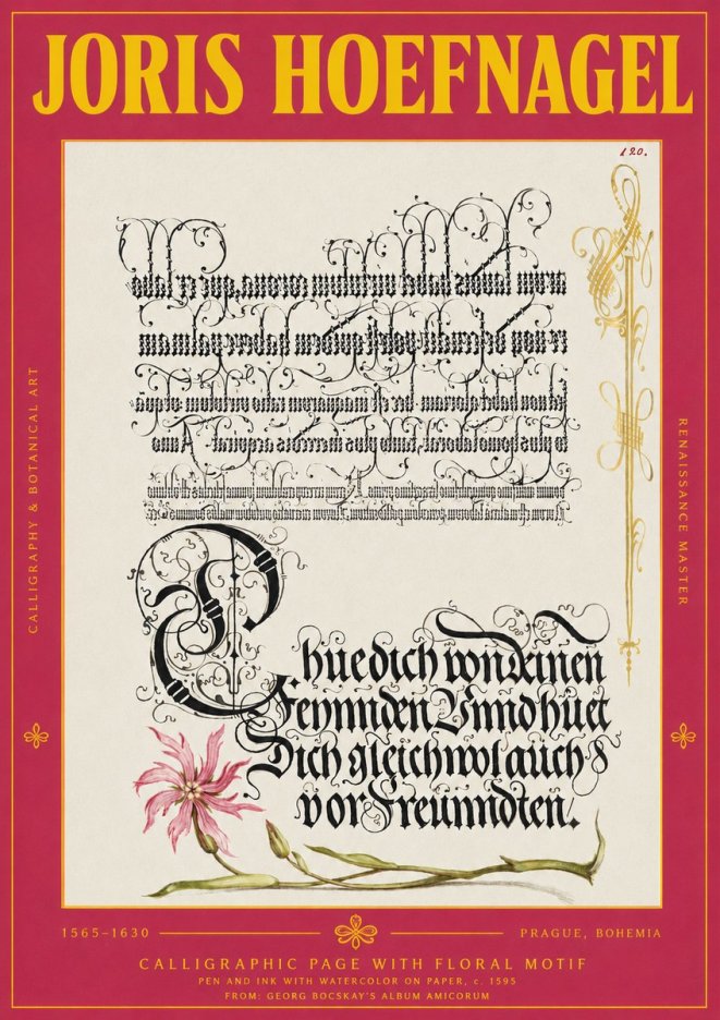 Joris Hoefnagel Calligraphy with Floral Ornament No4 - Poszter