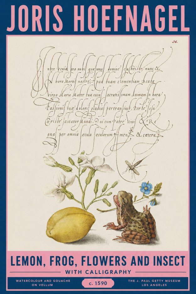 Joris Hoefnagel Nature Study with Lemon, Flowers, Frog & Insect No3 - Poszter