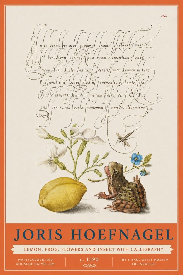 Joris Hoefnagel Nature Study with Lemon, Flowers, Frog & Insect No5 - Poszter