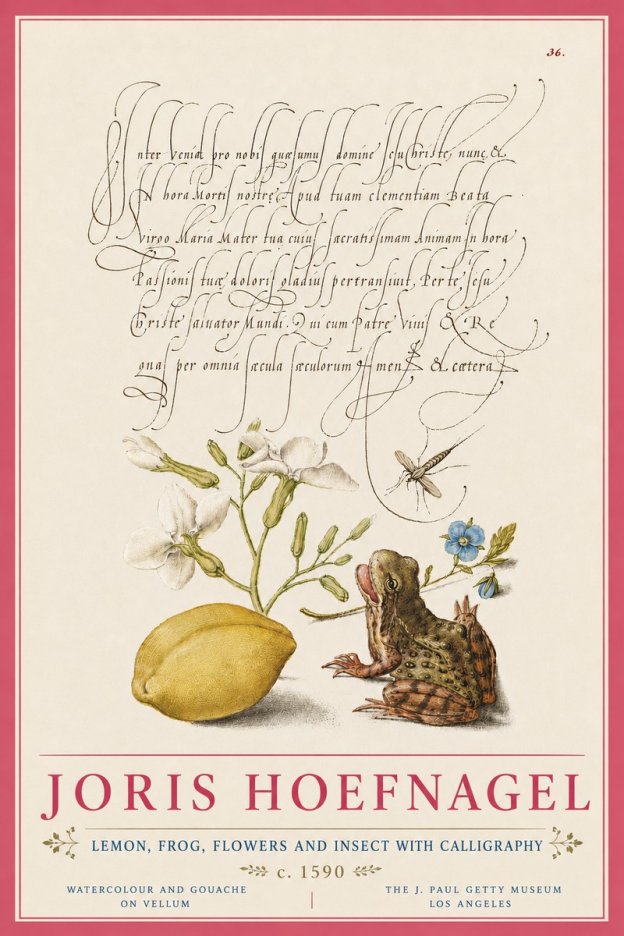 Joris Hoefnagel Nature Study with Lemon, Flowers, Frog & Insect No6 - Poszter