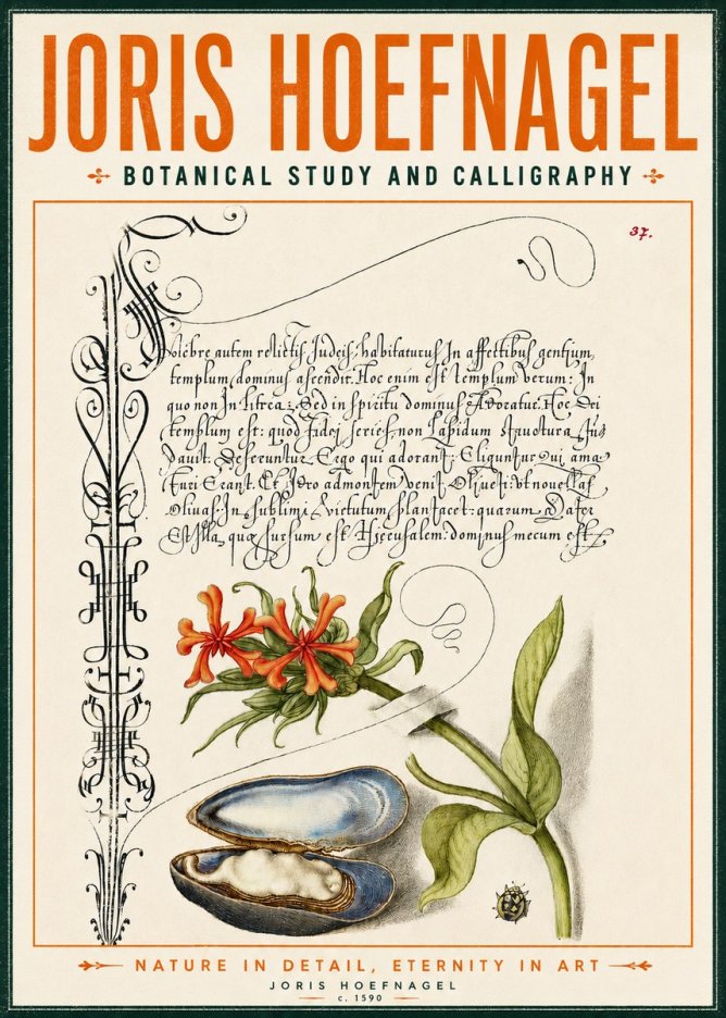Joris Hoefnagel Botanical Study and Calligraphic Page No4 - Poszter