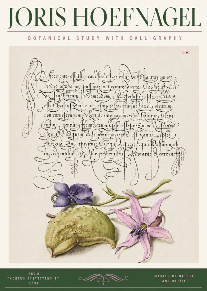Joris Hoefnagel Botanical Study with Calligraphy I No3 - Poszter