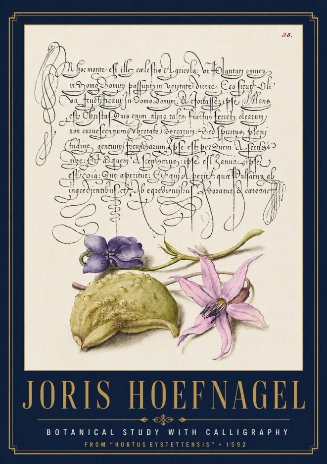 Joris Hoefnagel Botanical Study with Calligraphy I No4 - Poszter