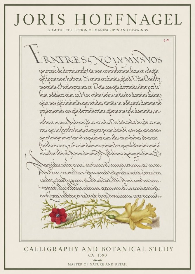 Joris Hoefnagel Calligraphy and Botanical Study I No1 - Poszter